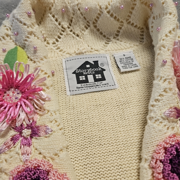 Women's Storybook Knits Handknit Beaded Floral Cardigan Size S - Picture 8 of 16